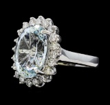 5.95 ctw Aquamarine and Diamond Ring - 14KT White Gold