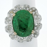 18K White Gold 15.15 ctw Large Oval Brilliant GIA Emerald & Diamond Ring