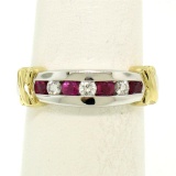 14K White & Yellow Gold 0.47 ctw Top Quality Diamond & Ruby Channel Set Band Rin