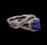 14KT White Gold 1.22 ctw Tanzanite and Diamond Ring and Guard