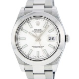 Rolex Mens Stainless Steel White Index 41MM Datejust 2 Wristwatch