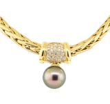 0.50 ctw Diamond and Pearl Pendant And Chain - 18KT Yellow Gold