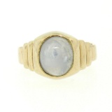 14K Yellow Gold 3.50 ctw Oval Bezel Set Star Sapphire Grooved Step Ring