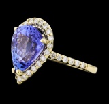 4.01 ctw Tanzanite and Diamond Ring - 14KT Yellow Gold