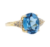 5.75 ctw Blue Topaz and Diamond Ring - 14KT Yellow Gold