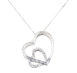1.00 ctw Diamond Double Heart Pendant with Chain - 14KT & 18KT White Gold