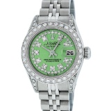 Rolex Ladies Stainless Steel Quickset Green Diamond Lugs Jubilee Datejust Wristw