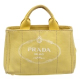 Prada Yellow Canvas Small Canapa Tote Bag