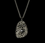 Assym Filigree Crystal Pendant Necklace - Silver