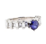 2.20 ctw Sapphire And Diamond Ring - 18KT White Gold