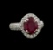 GIA Cert 3.24 ctw Ruby and Diamond Ring - 14KT White Gold