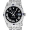 Rolex Mens Stainless Steel Black Roman Diamond & Sapphire Datejust Wristwatch Wi