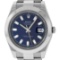 Rolex Mens SS 41MM Blue Baguette Diamond Datejust 2 Oyster Band Wristwatch With