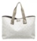 Gucci White Metallic Olive Green Straw Shopper Tote Bag