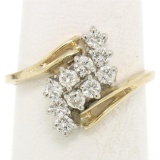 14k Two Tone Gold .52 ctw Bypass Style Prong Set Diamond Wave Cluster Ring