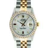 Rolex Mens 2 Tone 14K Mother Of Pearl Diamond 36MM Datejust Wristwatch