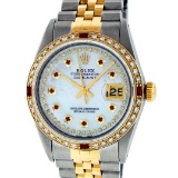 Rolex Mens 2 Tone 14K Mother Of Pearl String Diamond & Ruby Datejust Wristwatch