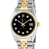 Rolex Mens 2 Tone 14K Black Diamond 36MM Datejust Wristwatch