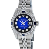 Rolex Ladies Stainless Steel Blue Vignette Diamond & Sapphire Datejust Wriswatch