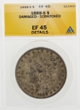 1888-S $1 Morgan Silver Dollar Coin Damaged Scratched ANACS EF45 Details