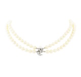 0.30 ctw Diamond and Pearl Necklace - 14KT White Gold