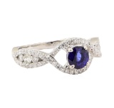 1.43 ctw Blue Sapphire And Diamond Ring - 18KT White Gold