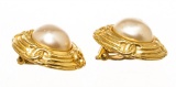 Chanel Gold Faux Pearl CC Vintage Round Clip On Earrings