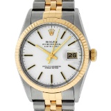 Rolex Mens 2 Tone 14K White Index 36MM Datejust Wristwatch With Rolex Box