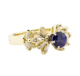 1.60 ctw Blue Sapphire And Diamond Ring - 14KT Yellow Gold