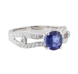 1.88 ctw Sapphire and Diamond Ring - 18KT White Gold