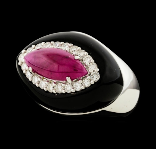 2.20 ctw Ruby and Diamond Ring - 18KT Yellow Gold With Rhodium