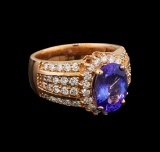 14KT Rose Gold 3.75 ctw Tanzanite and Diamond Ring