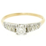 14K Two Tone Gold .40 ctw European Cut Diamond Solitaire Engagement Ring