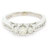 14k White Gold .55 ctw Round Brilliant Cut Diamond 3 Stone Promise Engagement Ri