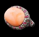 32.75 ctw Coral Ring - 18KT White & Black Rhodium Plated Gold