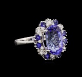 14KT White Gold 6.27 ctw Tanzanite, Sapphire and Diamond Ring