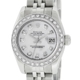 Rolex Ladies Stainless Steel Quickset Mother Of Pearl Diamond Datejust Wristwatc