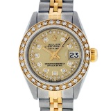 Rolex Ladies 2 Tone 14K Champagne String Diamond Datejust Wristwatch