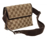 Gucci Brown Beige Canvas Leather Jackie GG Waist Bag