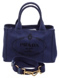 Prada Dark Blue Canvas Small Canapa Tote Bag