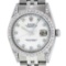 Rolex Mens Stainless Steel Mother Of Pearl Diamond Lugs Datejust Wristwatch With