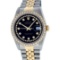 Rolex Mens 2 Tone 14K Black String VS Diamond Datejust Wristwatch