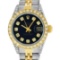 Rolex Ladies 2 Tone 18K Black Diamond Lugs Datejust Wristwatch With Rolex Box
