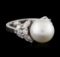 18KT White Gold Pearl and Diamond Ring
