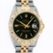 Rolex Mens 2 Tone 14K Black Index Pyramid Diamond Bezel Datejust Wristwatch