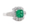 1.60 ctw Emerald and Diamond Ring - 18KT White Gold