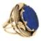 Antique 14kt Rose Gold Oval Lapis Ring w/ Twisted Wire and Leaf Halo