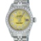Rolex Ladies Stainless Steel 26MM Yellow String Diamond Lugs Datejust Wristwatch
