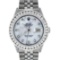 Rolex Mens Stainless Steel MOP 3 ctw Diamond Datejust Wristwatch With Wooden Wat
