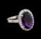 3.58 ctw Amethyst and Diamond Ring - 14KT White Gold
